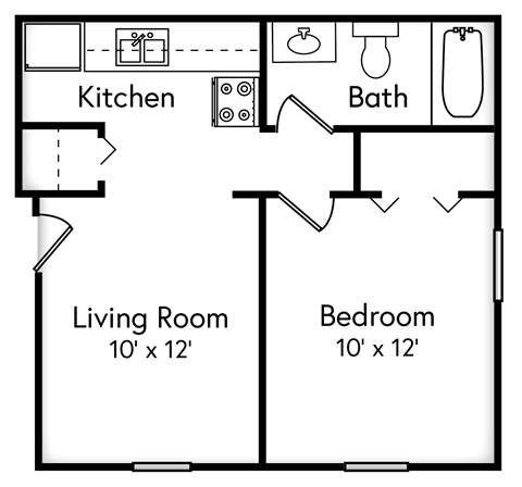 Floor plan for 1 bed, 1 bath, 465 sqft